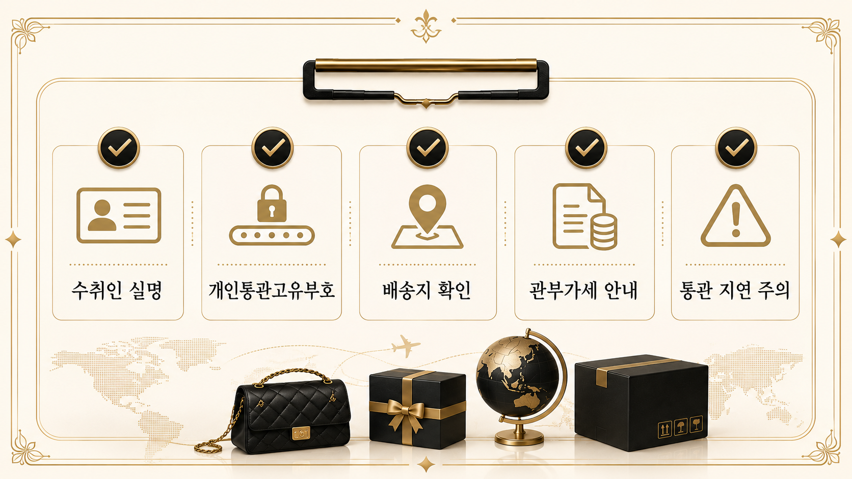 수취인 실명, 개인통관고유부호, 배송지, 관부가세 안내 체크리스트